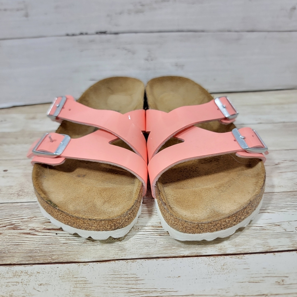 Birkenstock Birko-Flor Yao Balance Patent Coral Peach Sandals EUR 38 US 7 - Picture 4 of 11